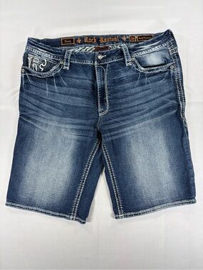 Rock Revival Fetry Easy Bermuda Shorts Women’s 36 Embellished Y2K Denim